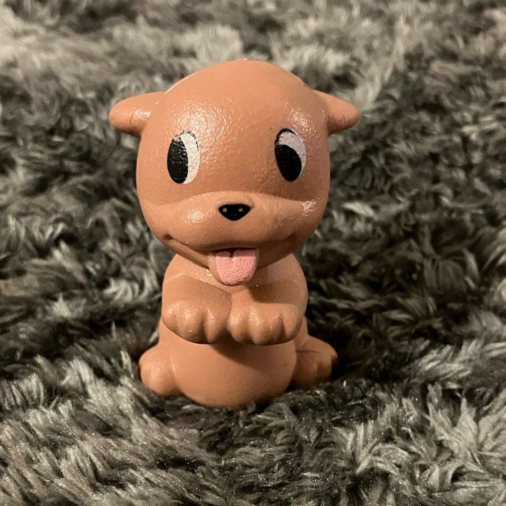 Vintage Tan Molded Rubber Puppy Figure Begging Tongue Out Big Black Eyes 2" Tall